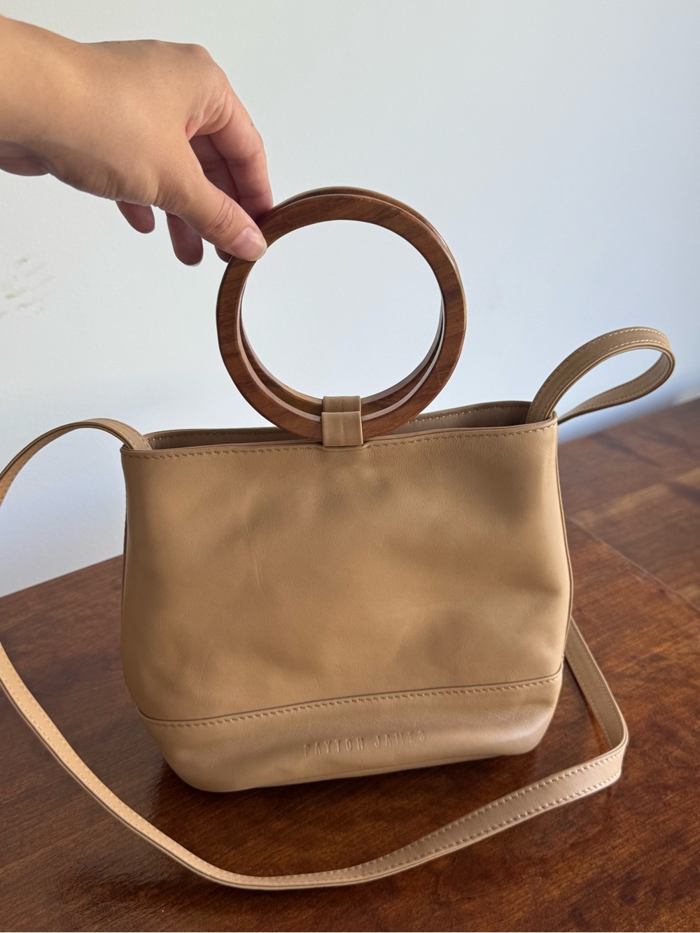 Anthropologie Payton James Wood Bucket Tote - Picture 2 of 6